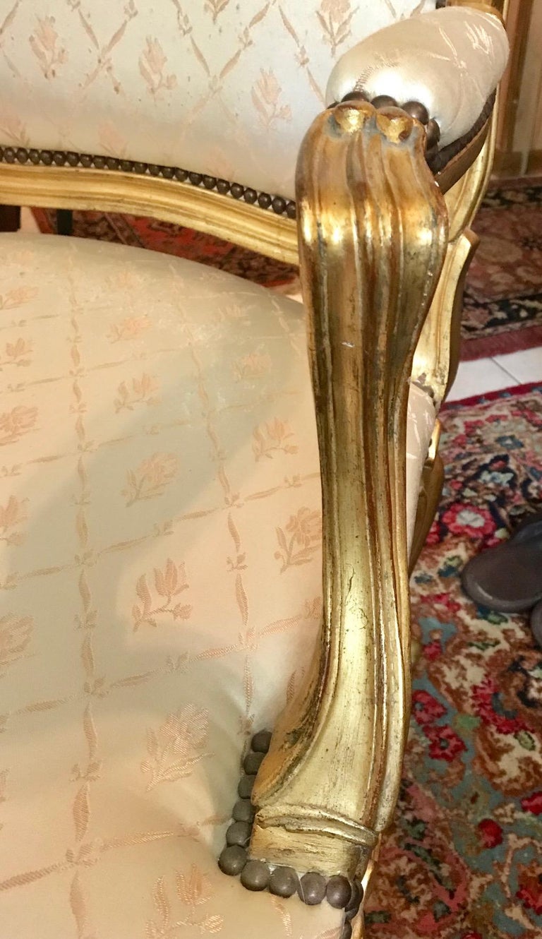 Louis XV Gilt Wood Chair with Green Silk - Alisanne Wonderland