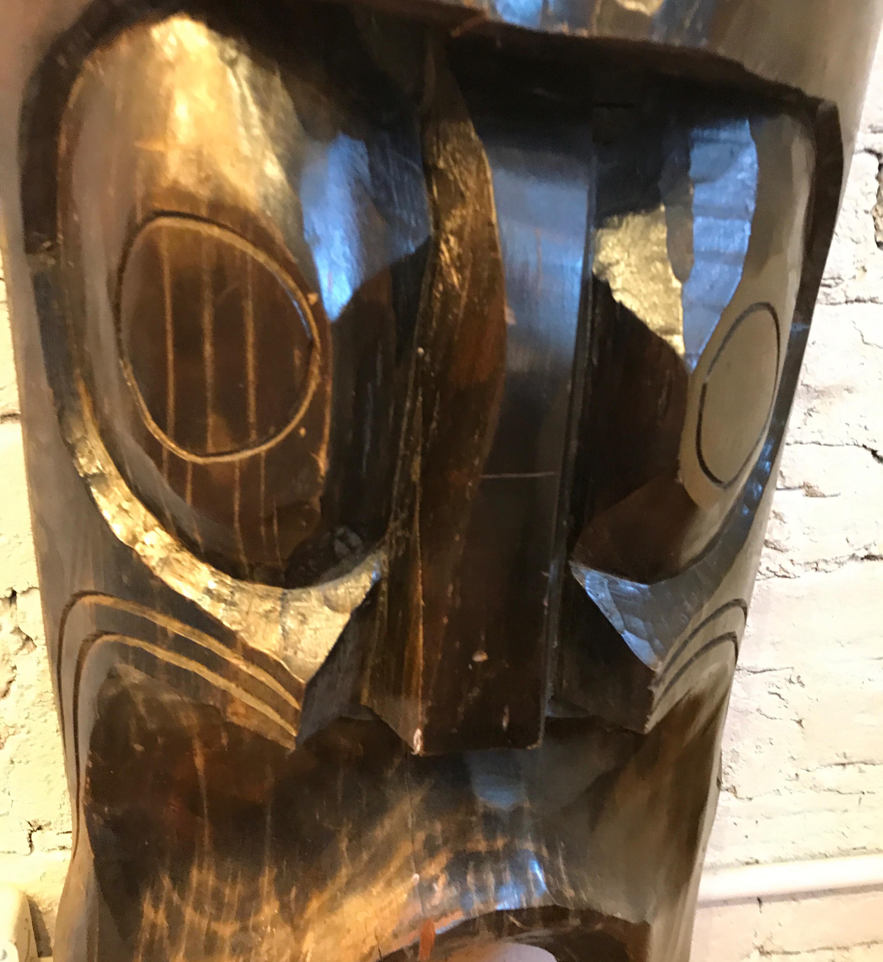 Hawaiian Large Carved Wood Tiki Mask For Sale