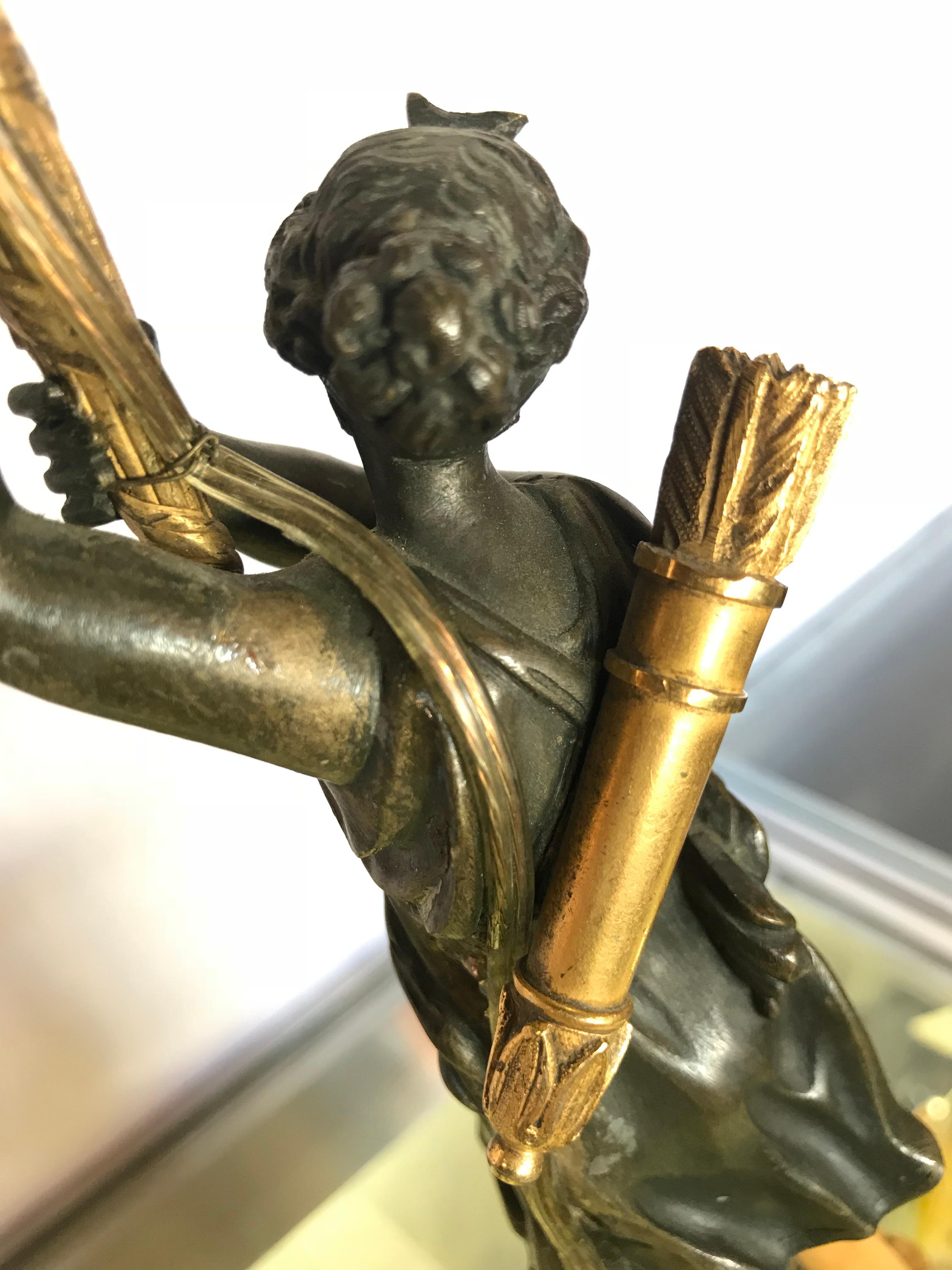 Empire Doré Bronze Candelabra Lamp Having a Patinated Woman Mounted as a Lamp For Sale 2