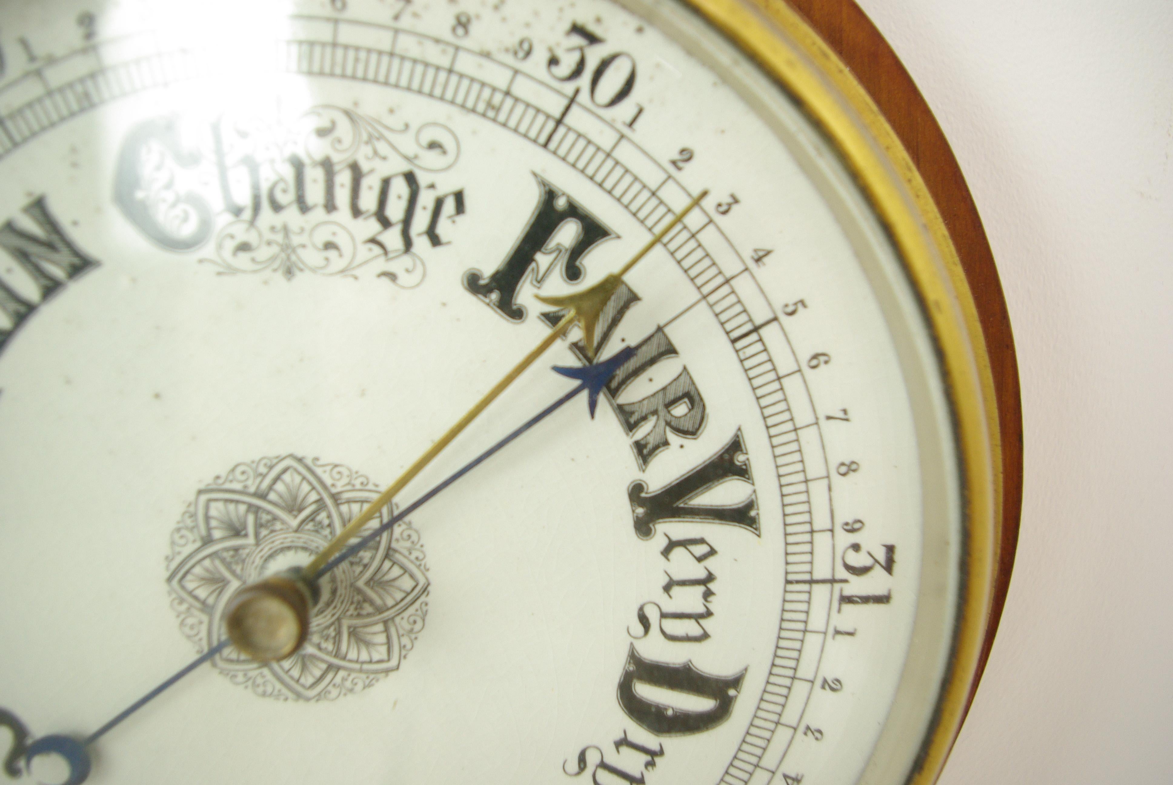 Antique Barometer, Aneroid Barometer, Decorative Barometer, Carved Walnut, B1282 1