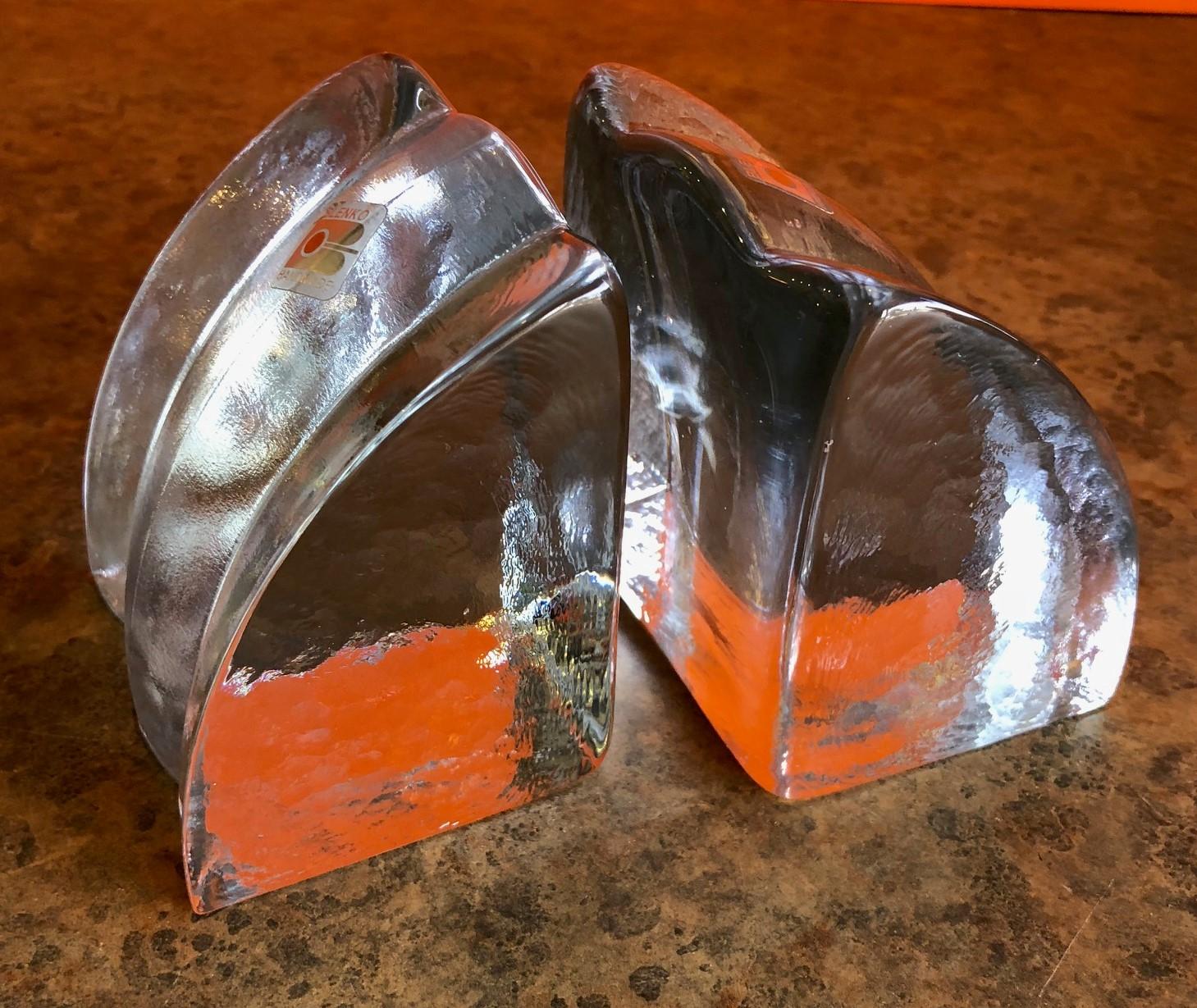 20th Century Quarter Circle Wedge Clear Glass Bookends by Blenko
