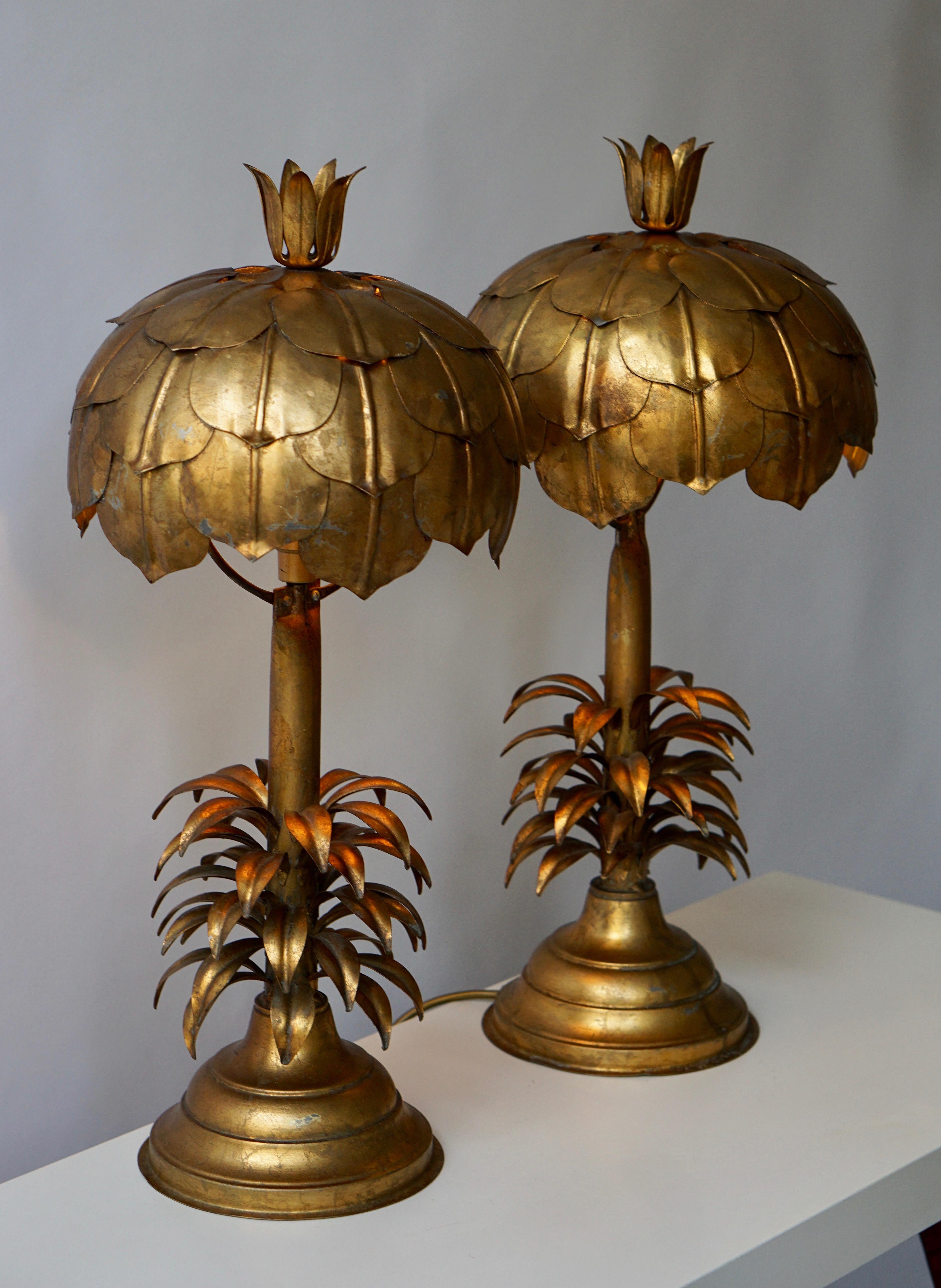 Italian One of Two Gilt Metal Palm Tree Lamp