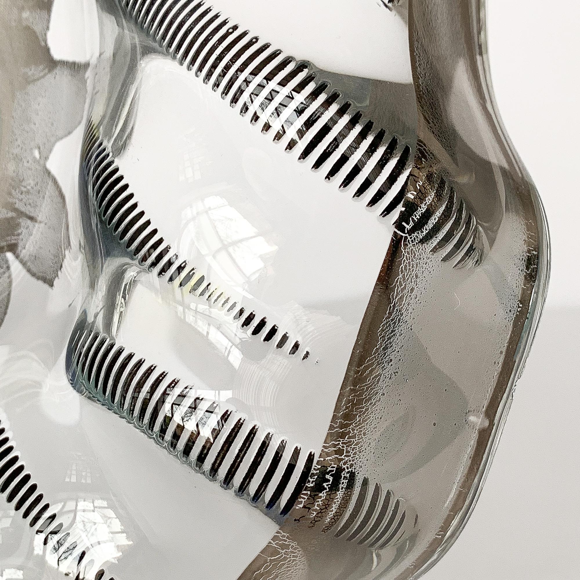 Unique Sculptural Art Glass Low Bowl with Silver Details 2