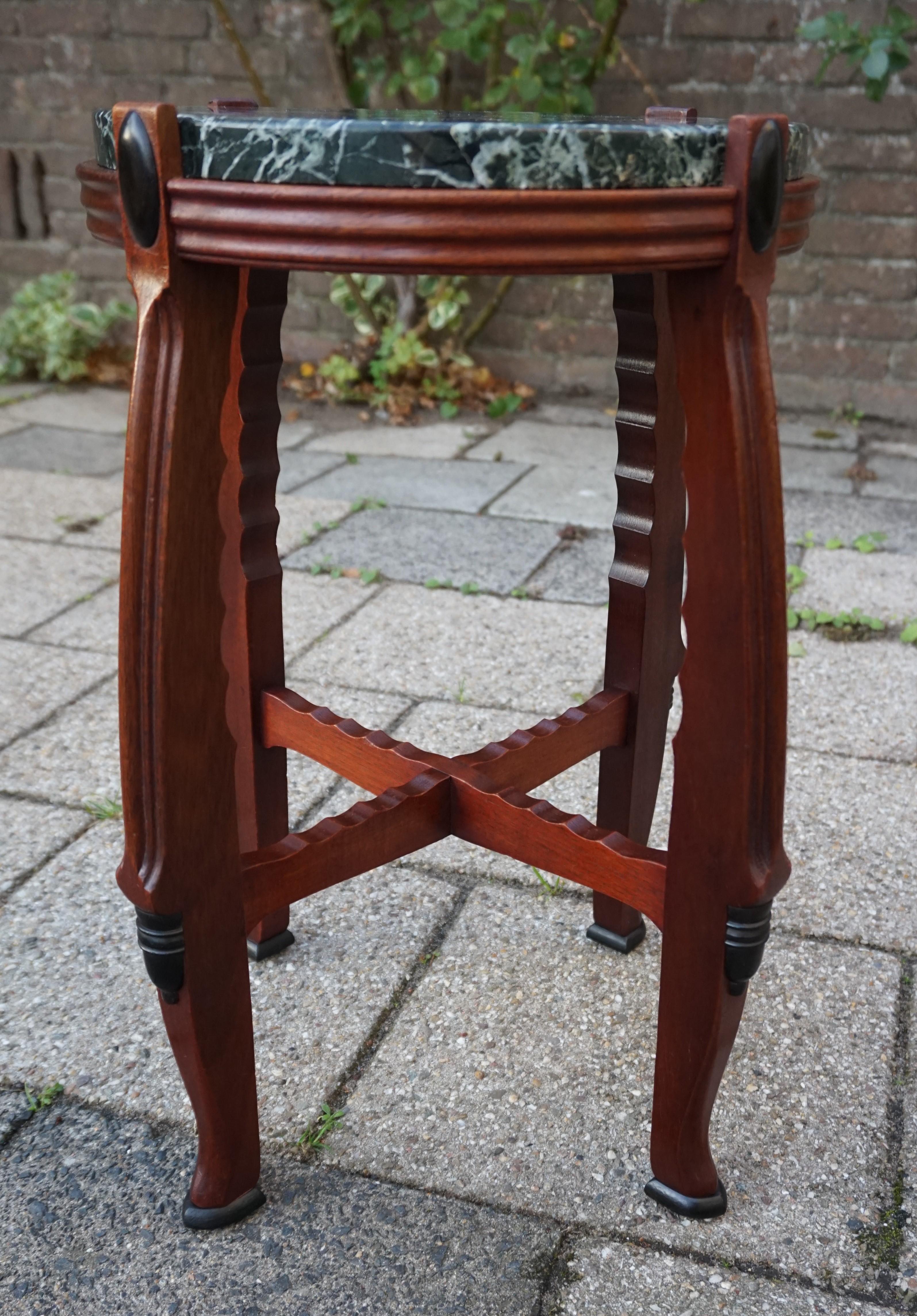 20th Century Dutch Arts & Crafts Wine Table / Pedestal Stand Max Coini Style w. Marble Top For Sale