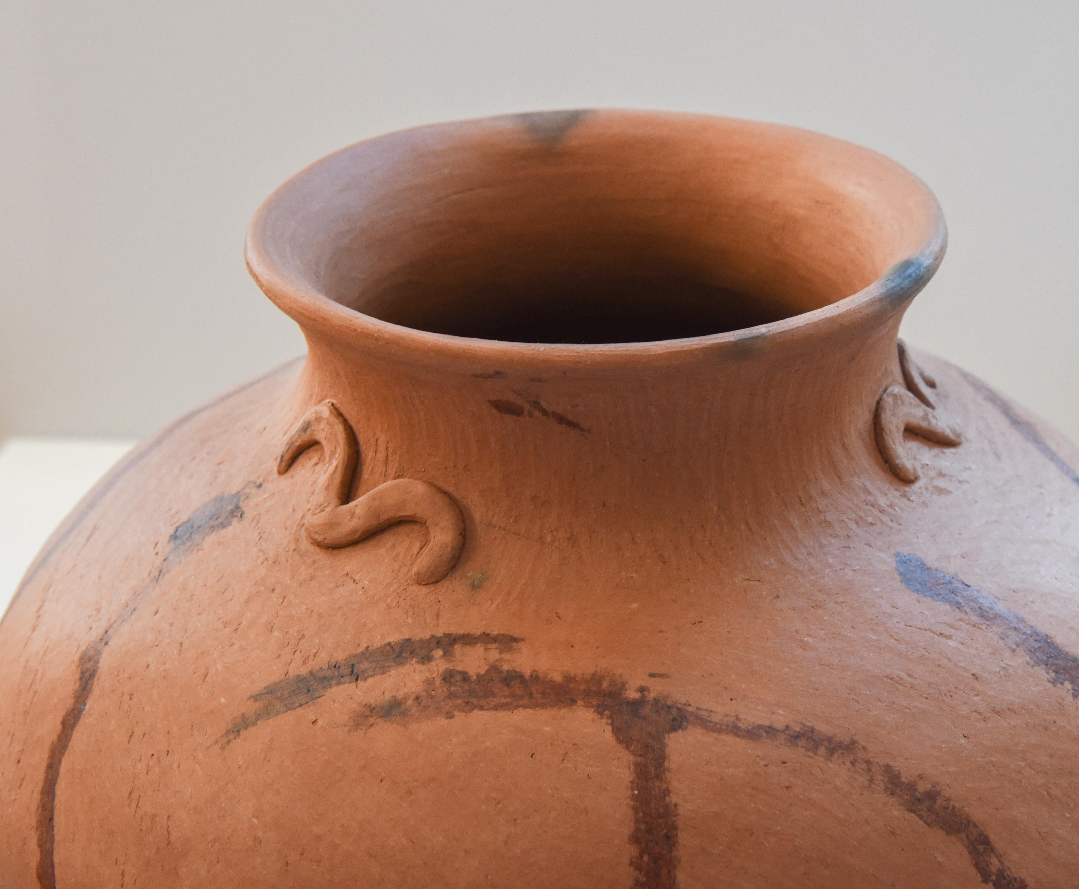 Contemporary Mexican Rustic Vase Folk Art Handmade Ceramic Vessel Terracotta Oaxaca Clay For Sale