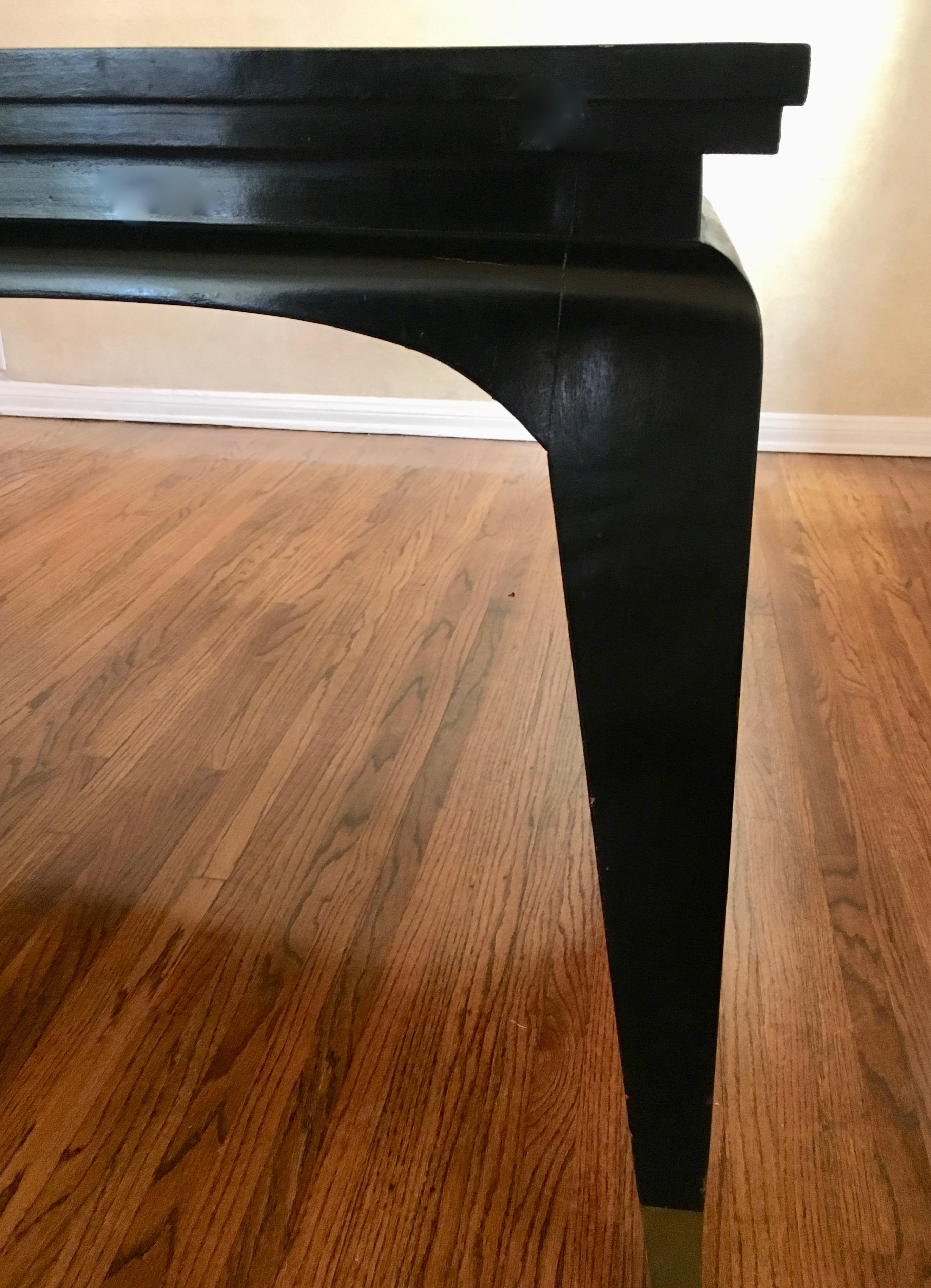 Six Chairs and Dining Table with Brass Inlay After James Mont 2