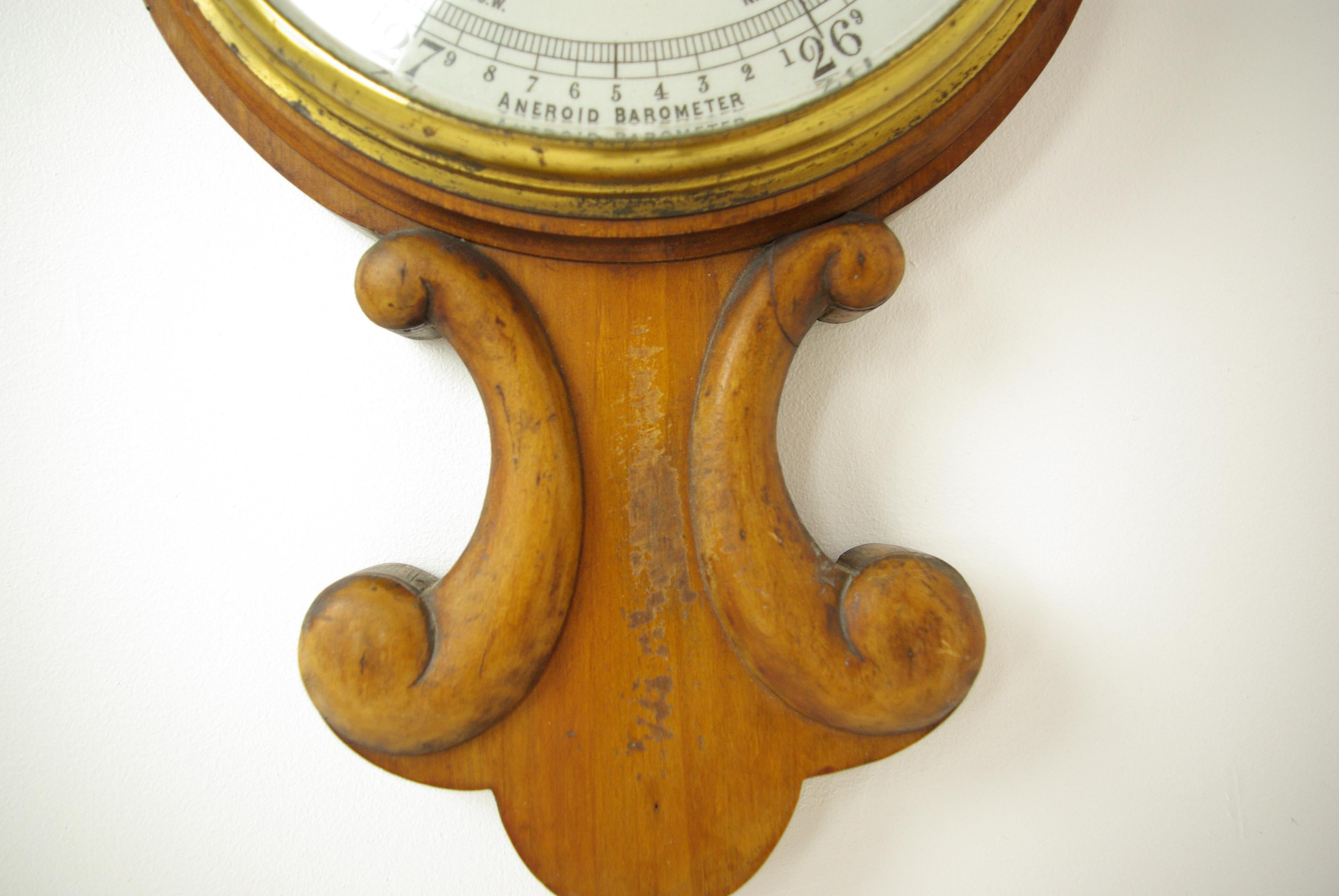 Antique Barometer, Aneroid Barometer, Decorative Barometer, Carved Walnut, B1282 2
