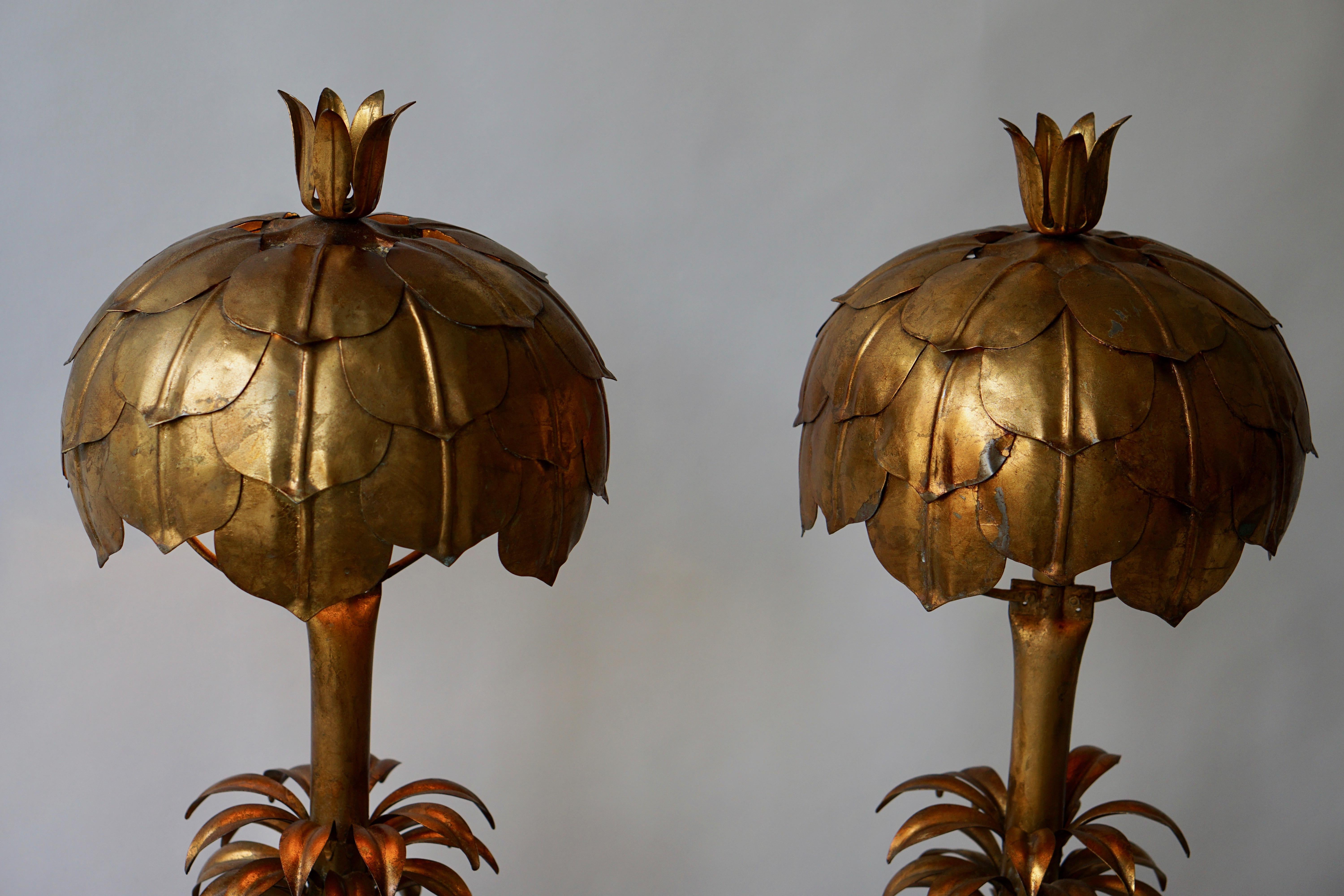 One of Two Gilt Metal Palm Tree Lamp In Good Condition In Antwerp, BE