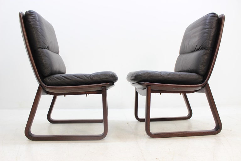 Set of Four Leather Armchairs by Eugen Schmidt, 1970s For Sale 4