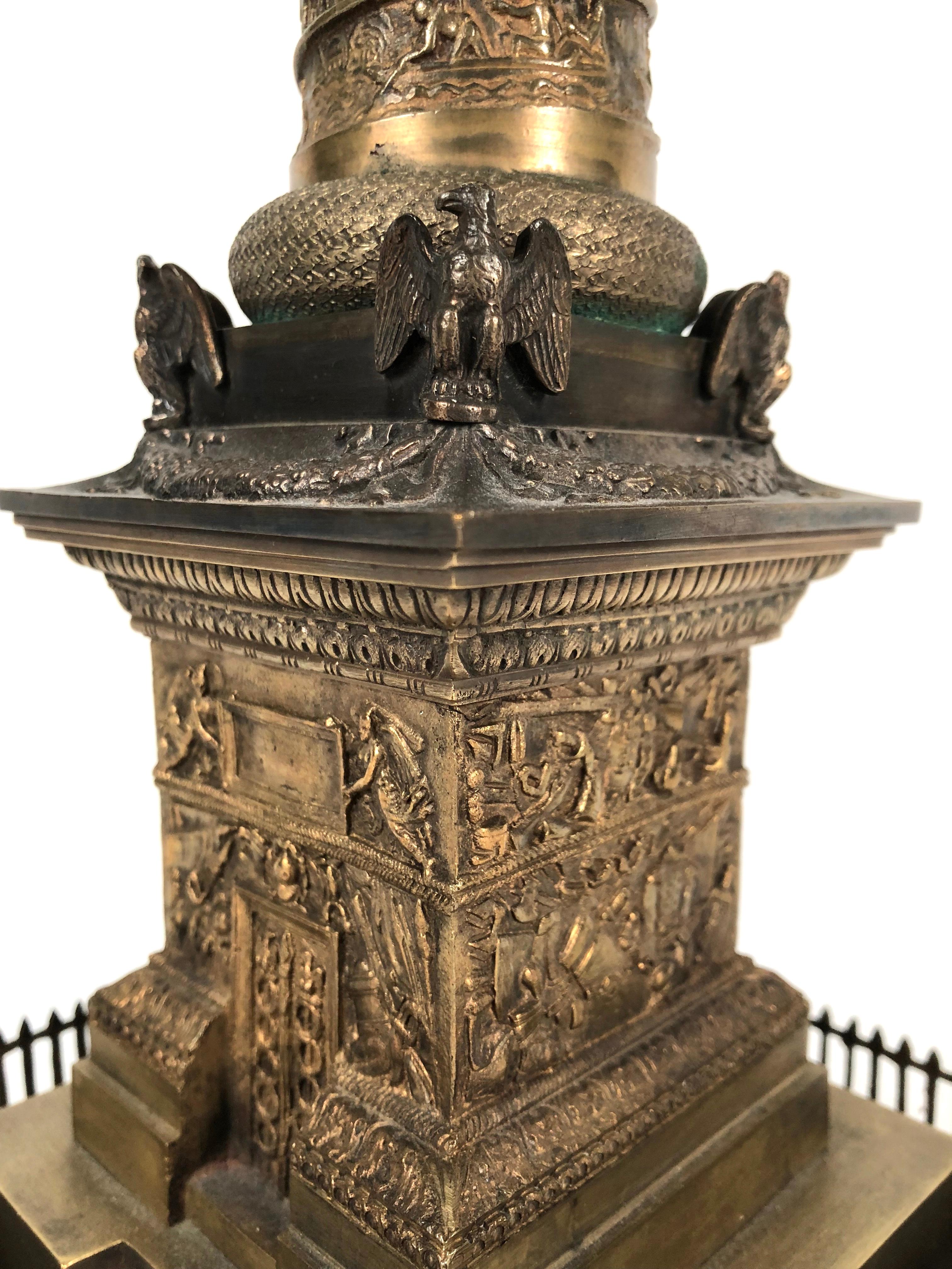 Large Grand Tour Gilt Bronze Model of the Place Vendome Napoleon Column in Paris In Good Condition In Essex, MA