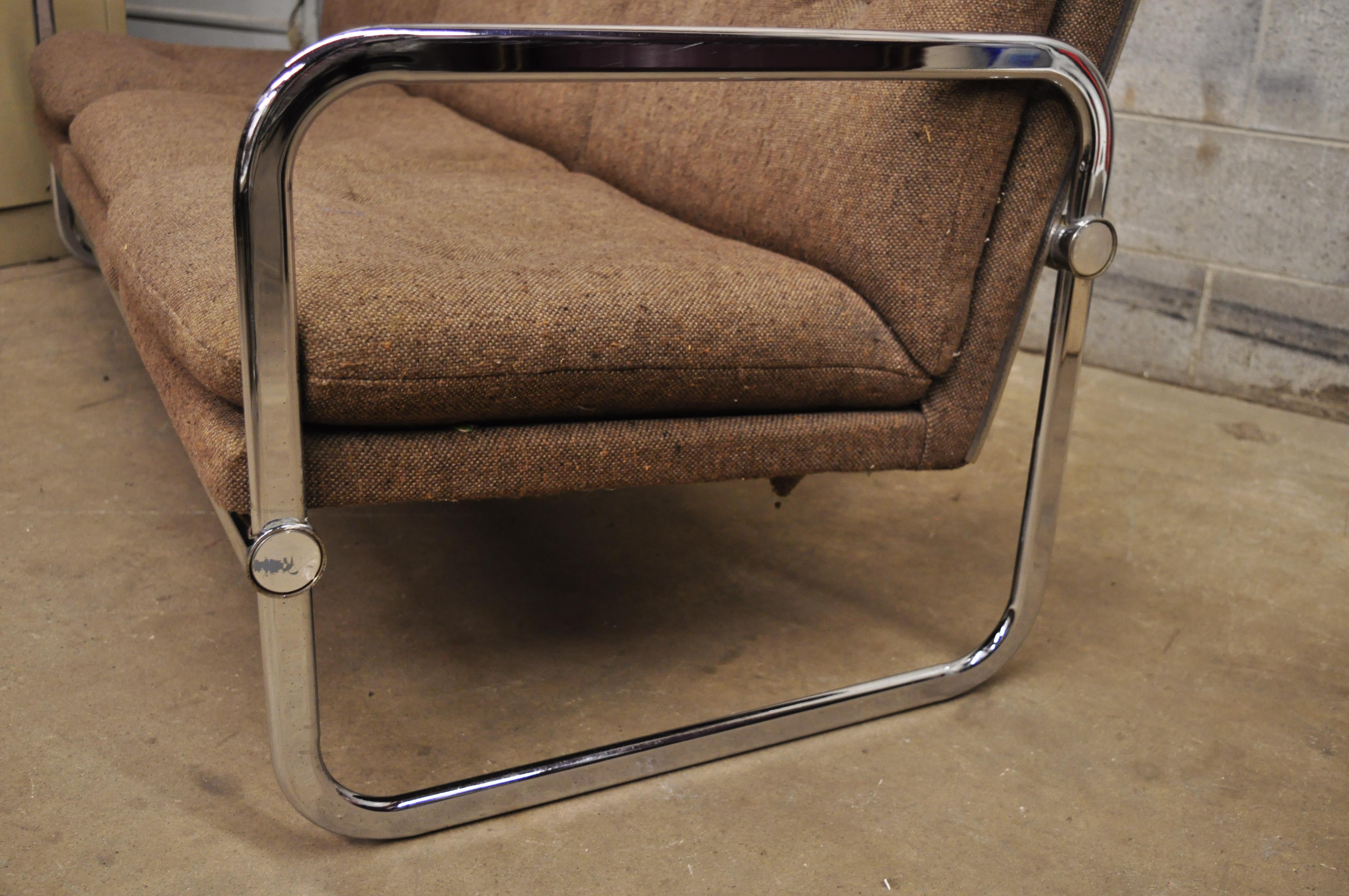 Mid-Century Modern Chrome Frame Milo Baughman Style Sofa by United Chair 2