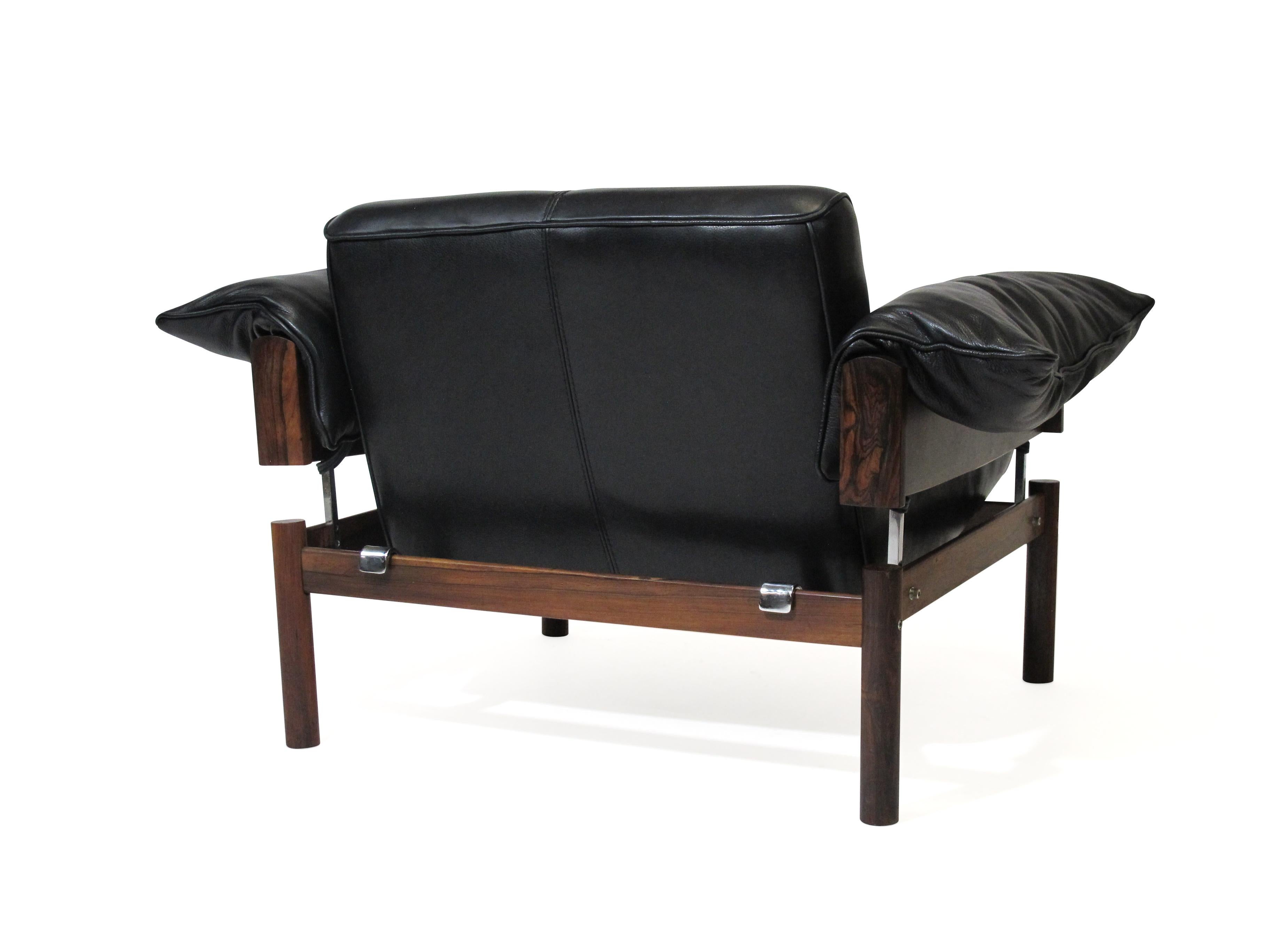 1960 Percival Lafer Brazilian Rosewood Sofa and Chair in Black Leather 3