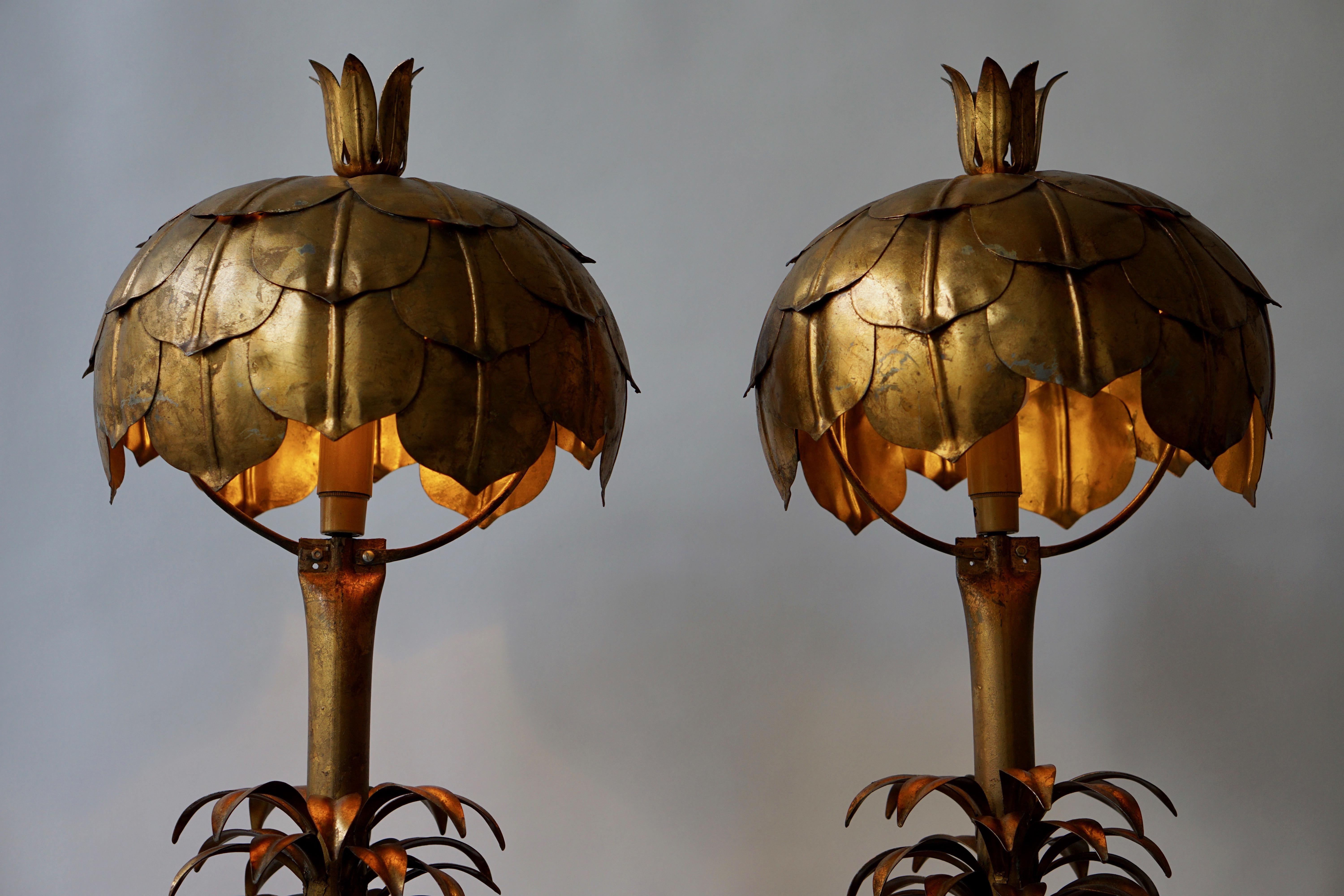 20th Century One of Two Gilt Metal Palm Tree Lamp