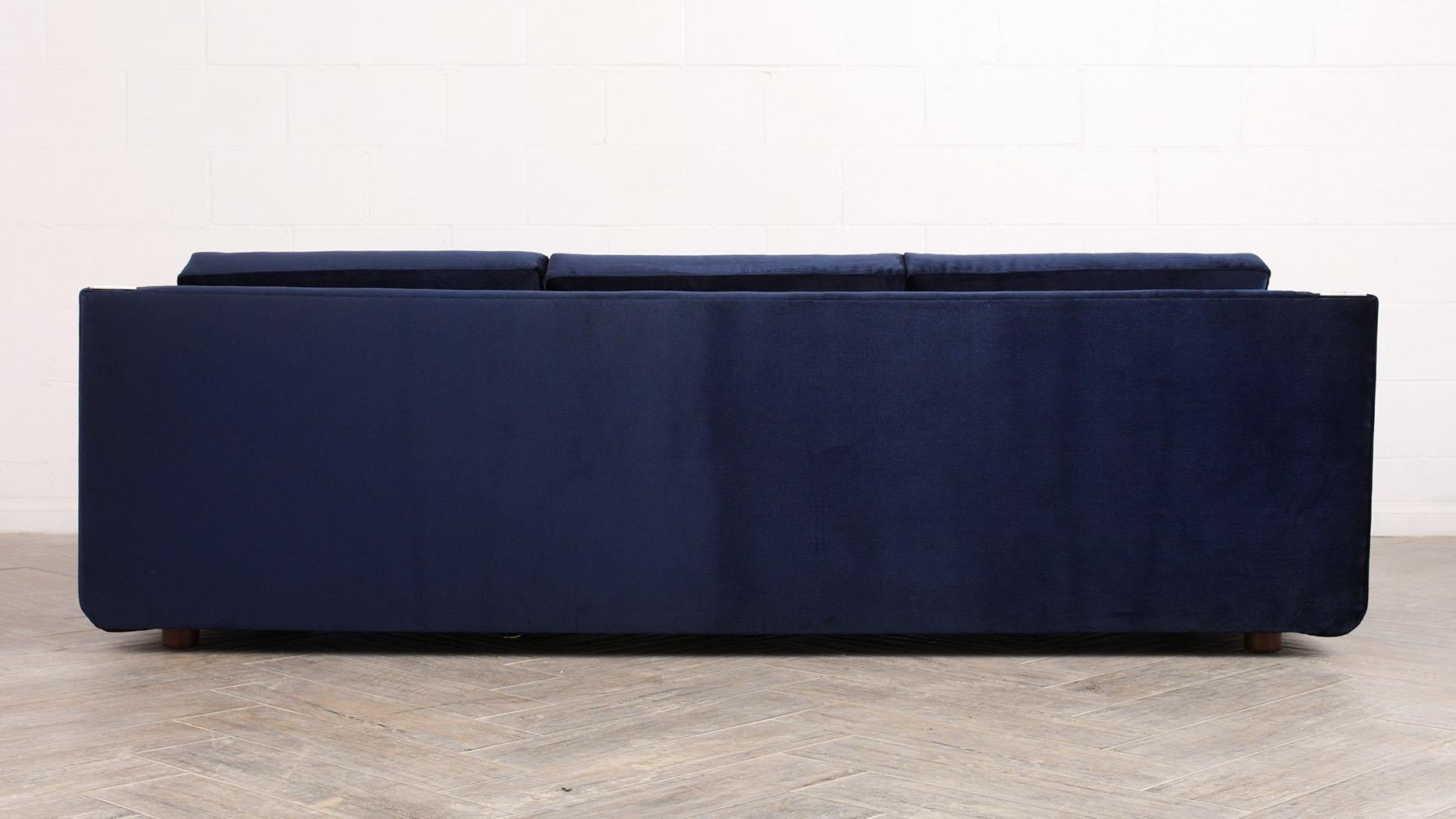 Milo Baughman Style Velvet Sofa 2