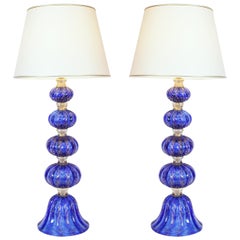 Exquisite Pair of Cobalt Blue with Gold Flecks Table Lamps