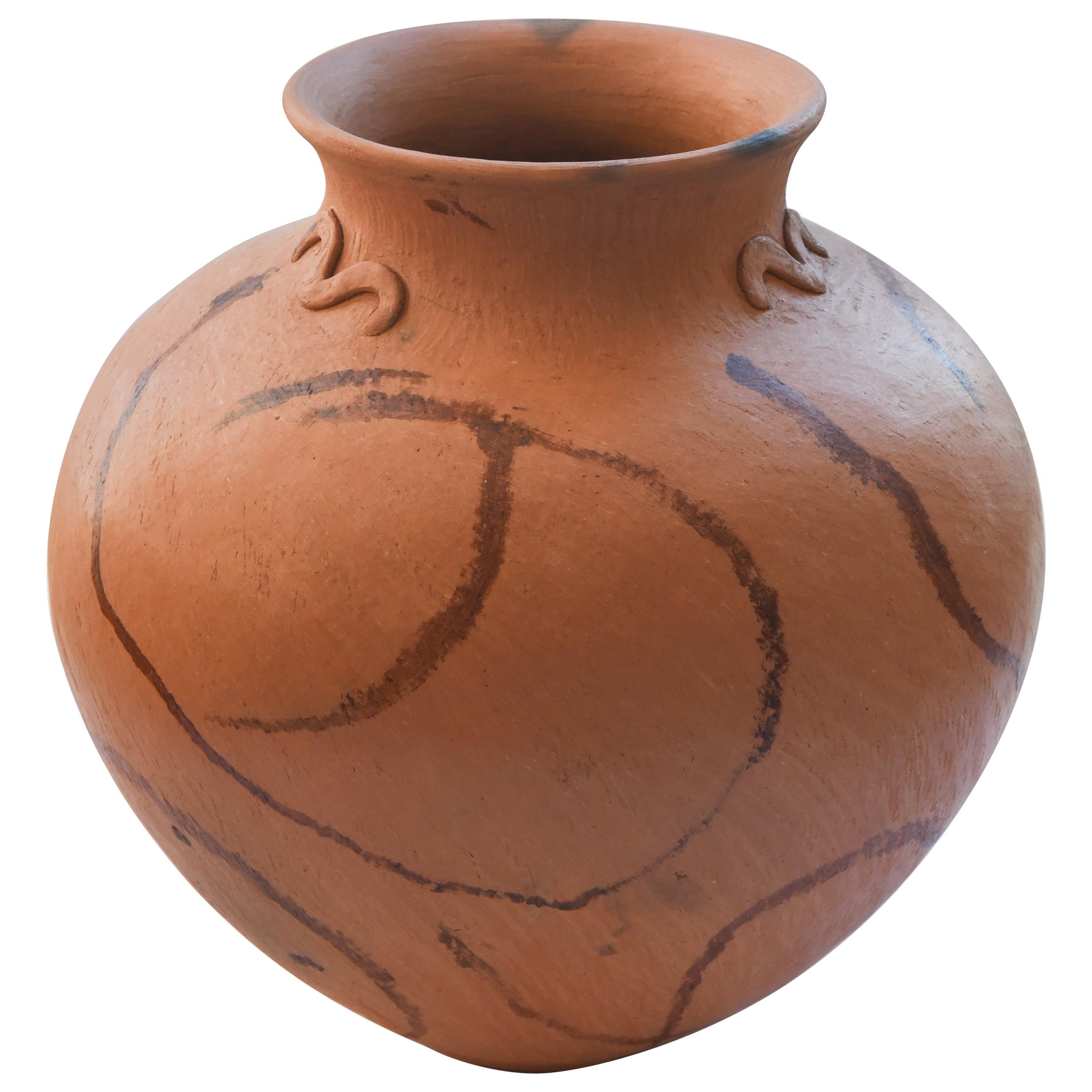 Mexican Rustic Vase Folk Art Handmade Ceramic Vessel Terracotta Oaxaca Clay