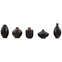 Wallakra 'Sweden' Five Miniature Art Pottery Vases, Sweden, 1950s