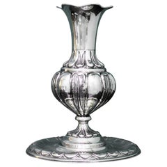 20th Century Baroque Engraved Italian Silver Flower Vase with Plate Milan, 1940s