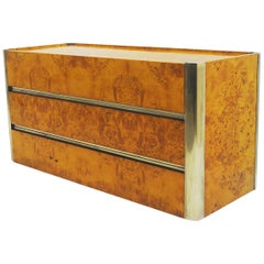 Chest of Drawers in Brass and Burr Wood, circa 1970s
