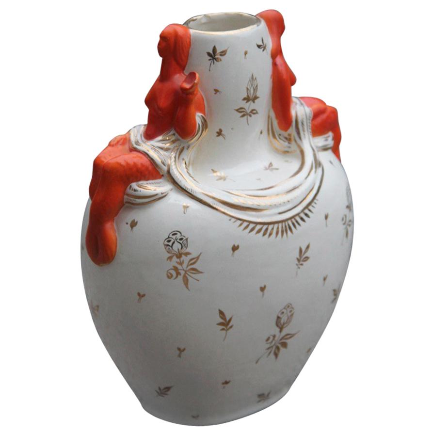 Italian Mid-Century Modern Vase Ceramic Red Gold Color, 1950s