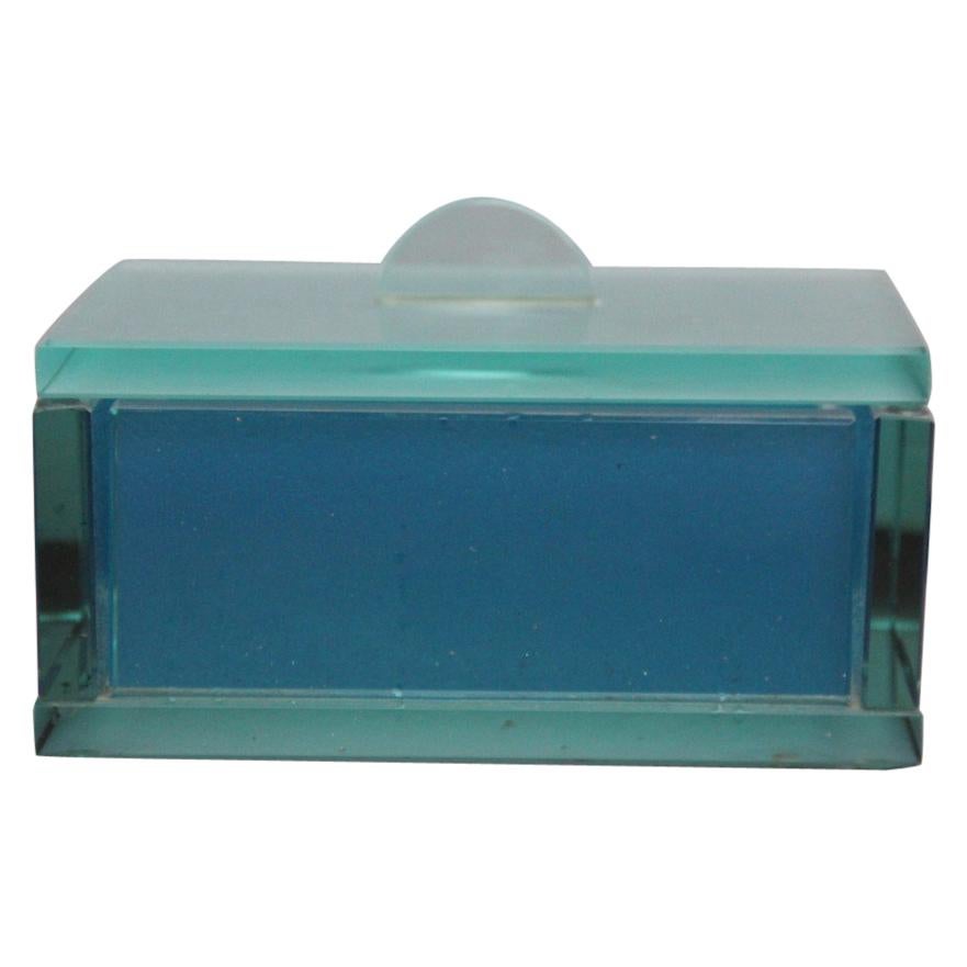 Rectangular Box Blue Italy Design Glass Ettore Sottsass Attributed Fontana Arte