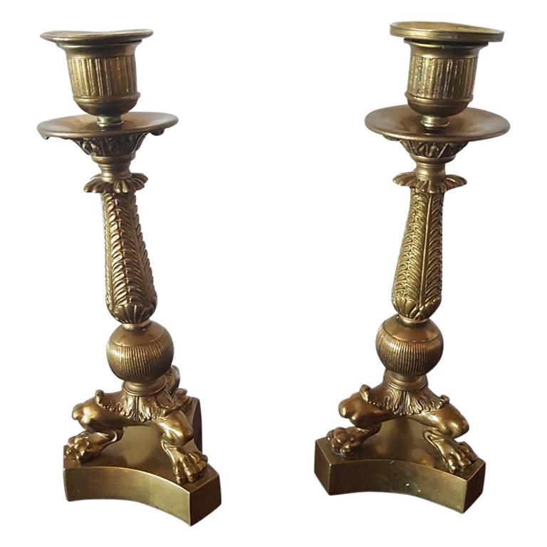 Pair of French Bronze Candlesticks in Charles X Style Marked DUN im Angebot