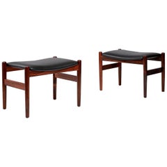Rosewood and Leather Stools by Unknown Danish Designer, 1960s