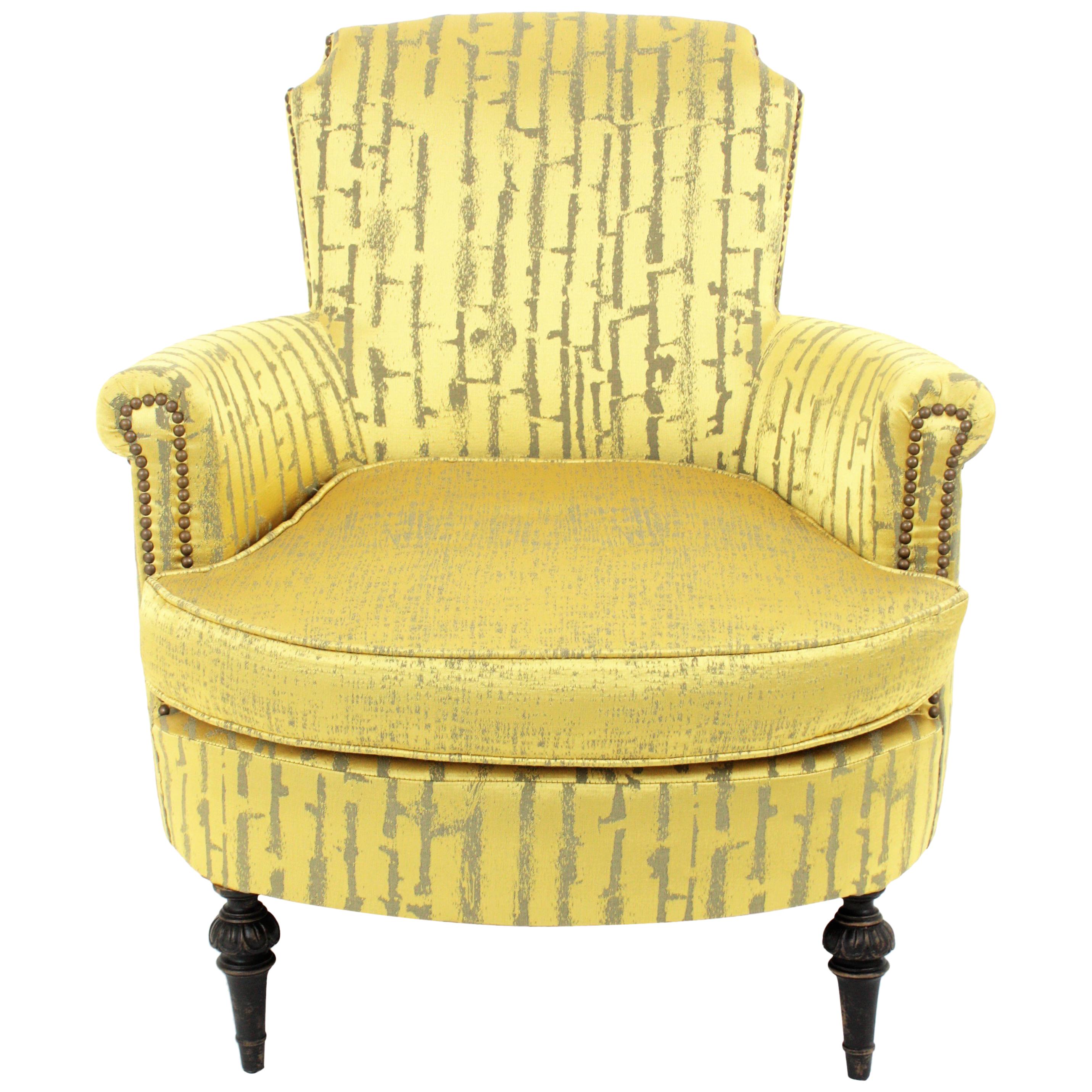 French 1930s Louis XVI Style Armchair in Damask Modern Fabric