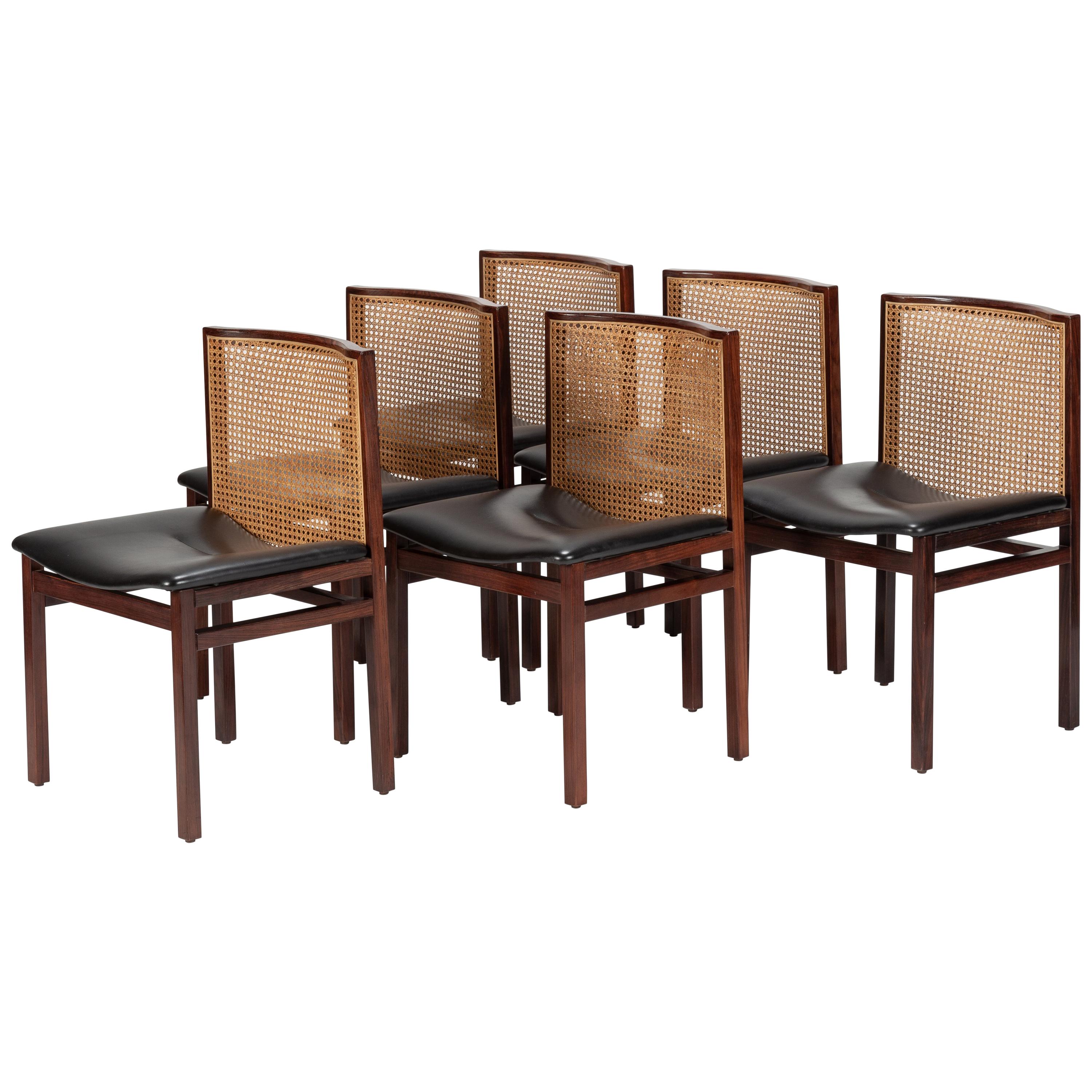 6 Tito Agnoli Rosewood Dining Room Chairs La Linea, 1960s
