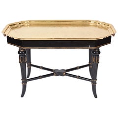 Early 20th Century Wood Frame Brass Tray Table