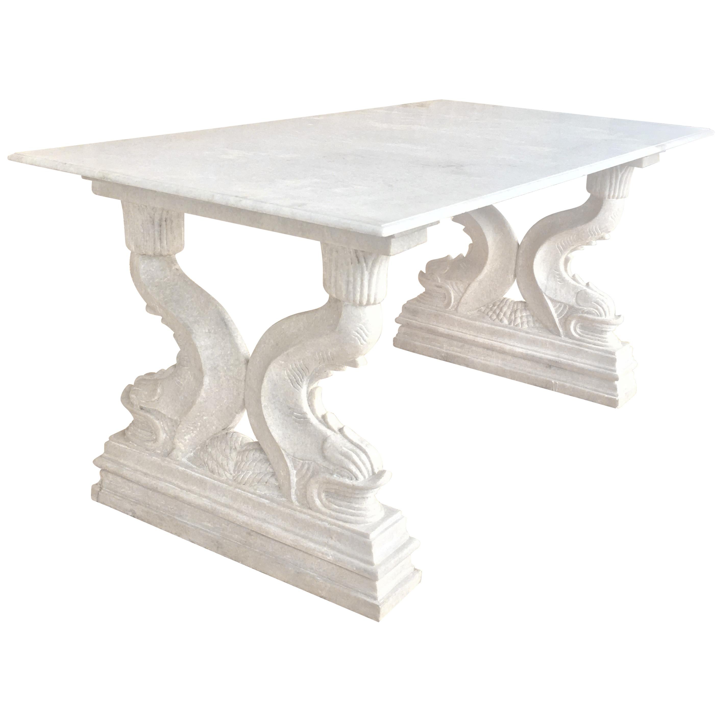 19th Center or Dining Table in Carrara Marble