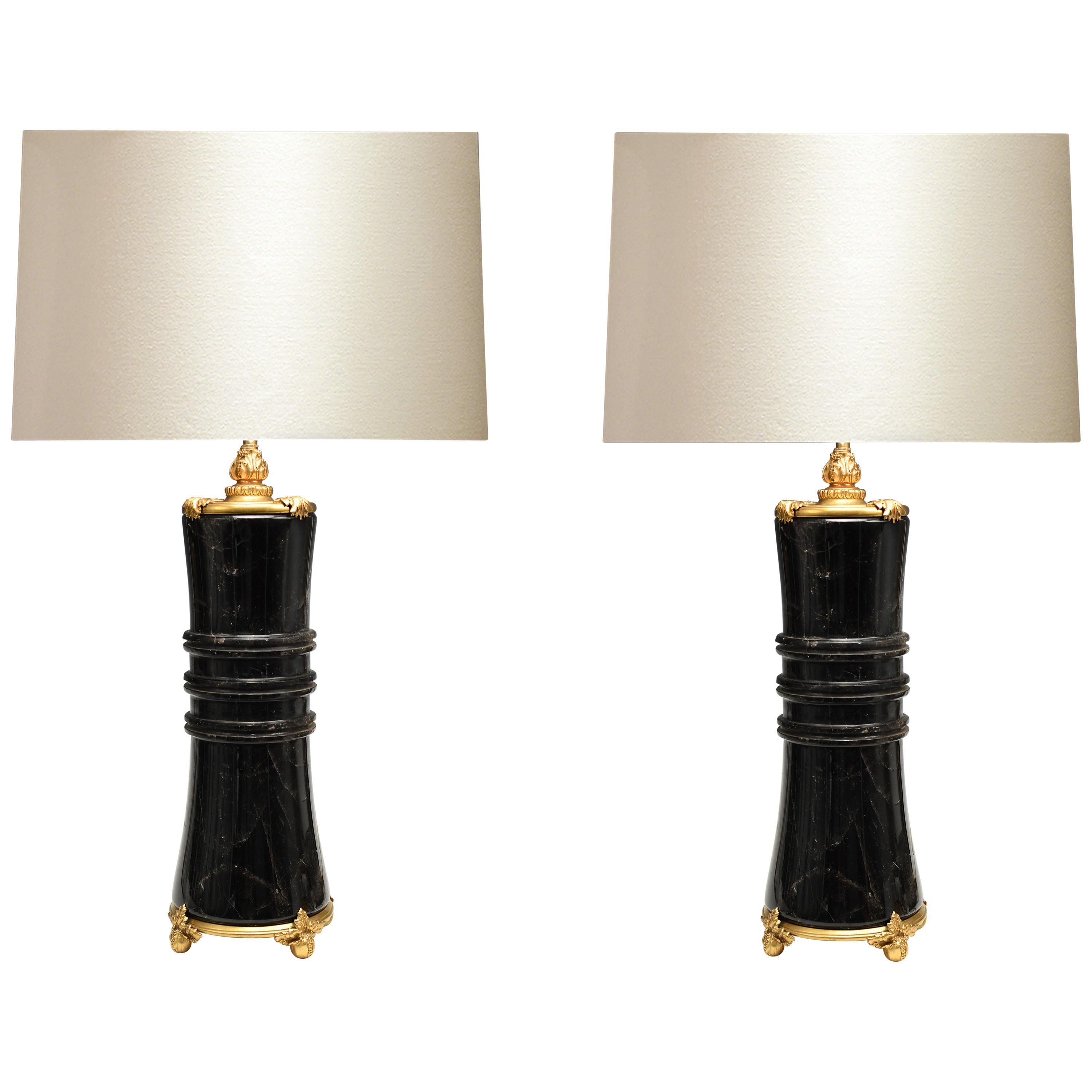 Pair of Ormolu-Mounted Dark Rock Crystal Lamps by Phoenix