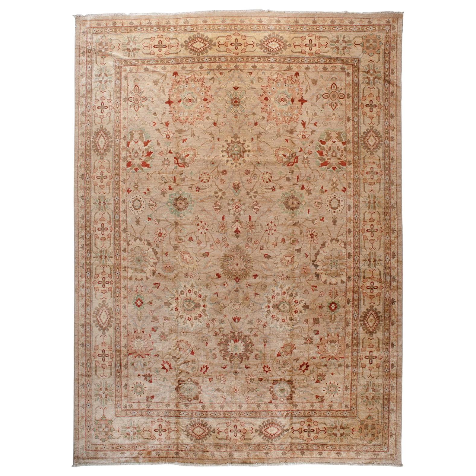 Wool Area Rug with Traditional Pakistani Floral Design