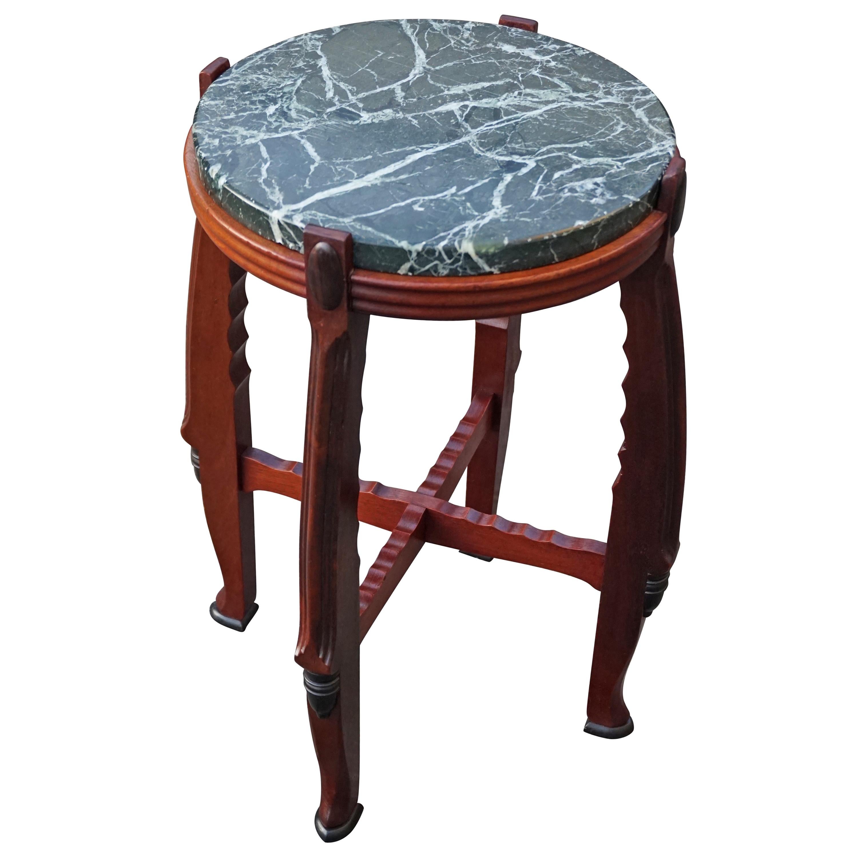 Dutch Arts & Crafts Wine Table / Pedestal Stand Max Coini Style w. Marble Top For Sale