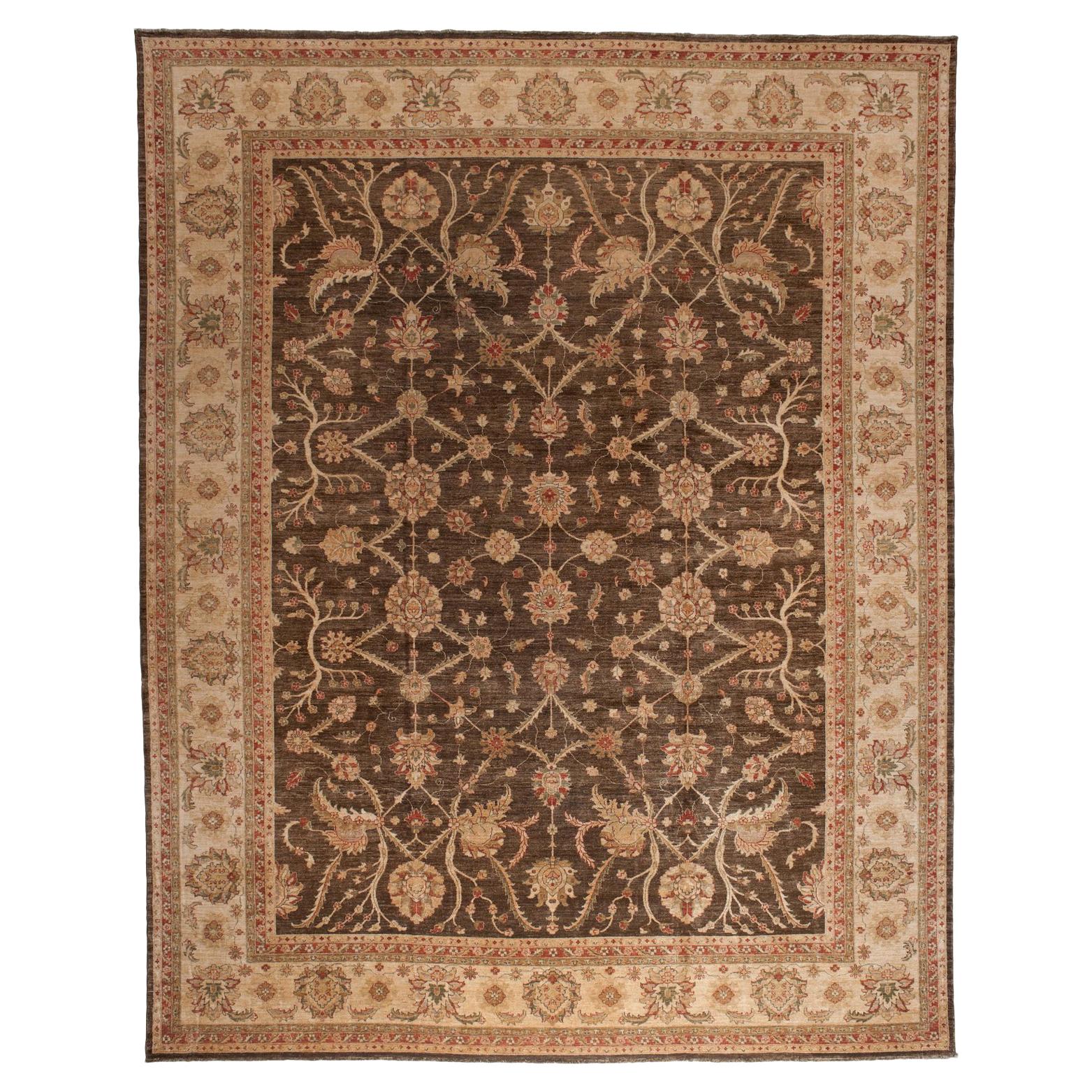 Brown Pakistani Wool Area Rug For Sale