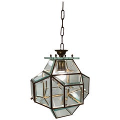 1950s Glass and Brass Lantern Attributed to Fontana Arte, Italy Lighting