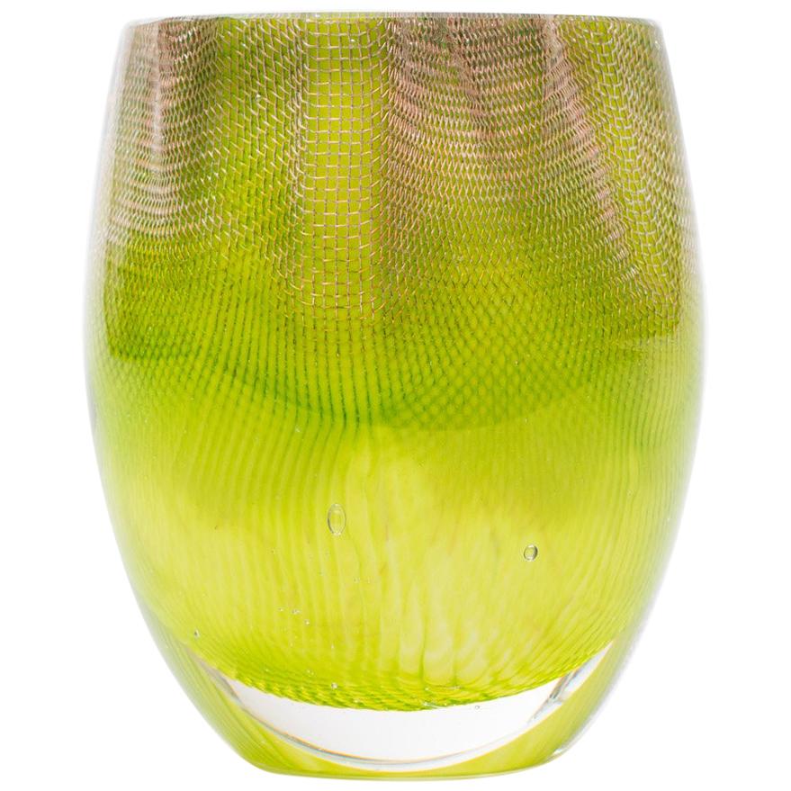 Glass and Copper Mesh Vase by Omer Arbel for OAO Works, Bright Green For Sale