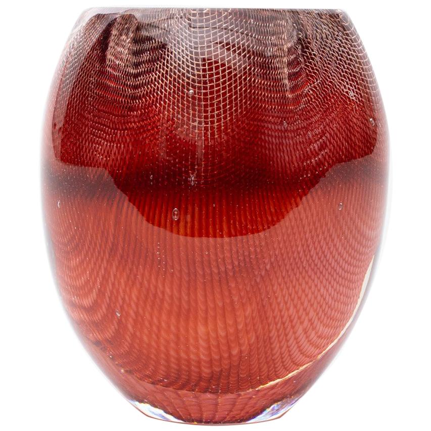 Glass and Copper Mesh Vase by Omer Arbel For OAO Works, Blood Orange For Sale