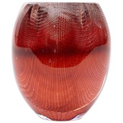 Glass and Copper Mesh Vase by Omer Arbel For OAO Works, Blood Orange
