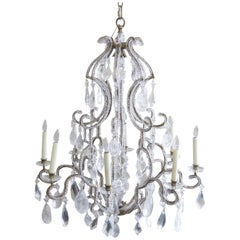 Tall French Vintage Rock Crystal Birdcage Chandelier Attributed to Bagues