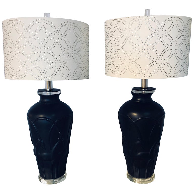 Modern Black Table Lamps Lucite Base, Art Deco Style Table Lamps