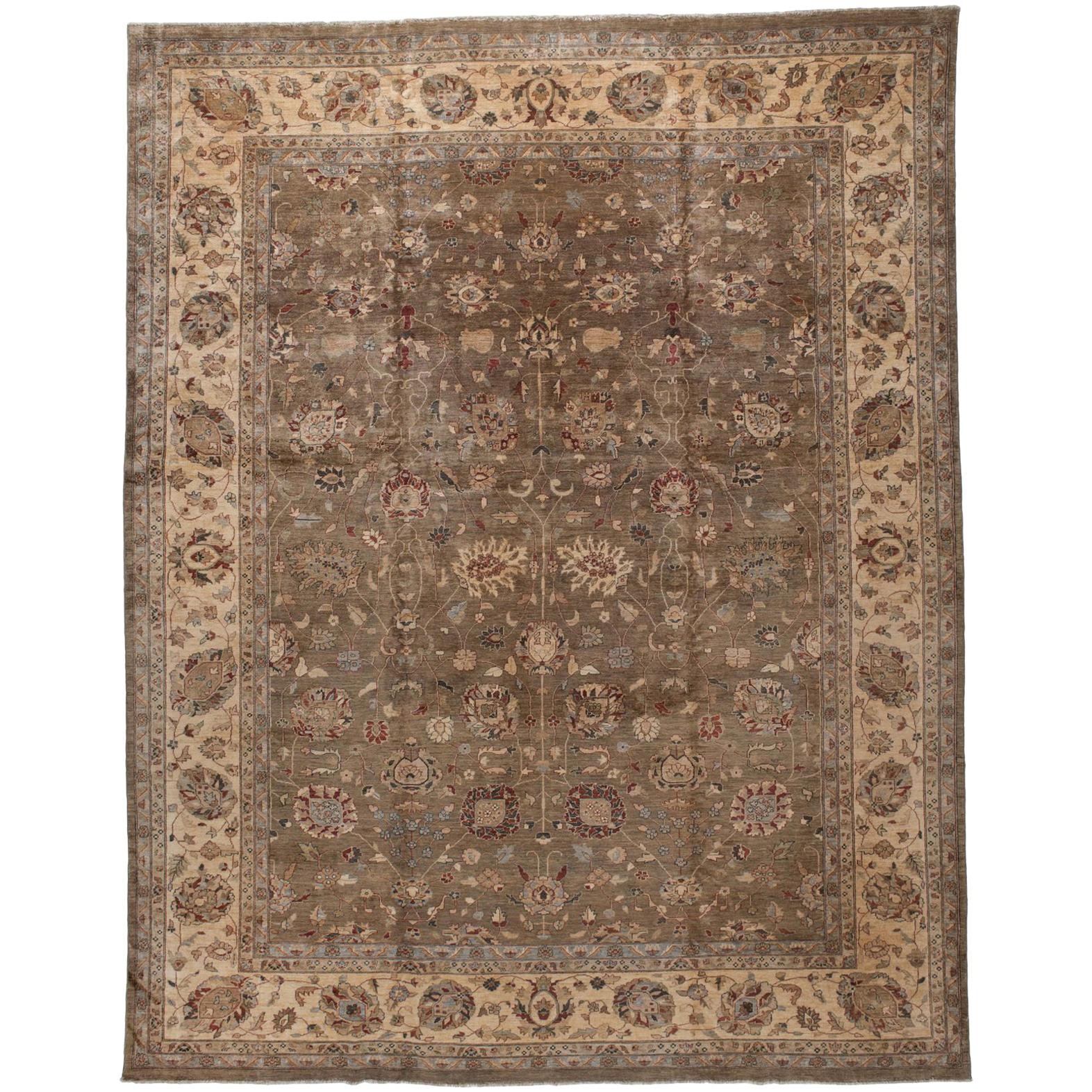 Tapis traditionnel pakistanais de zone en laine marron