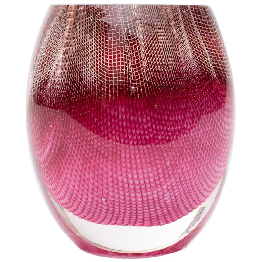 Glass and Copper Mesh Vase by Omer Arbel For OAO Works, Fuschia im Angebot