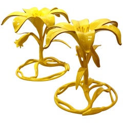 Pair of Arthur Court Lily Cocktail Tables Bases in Yellow
