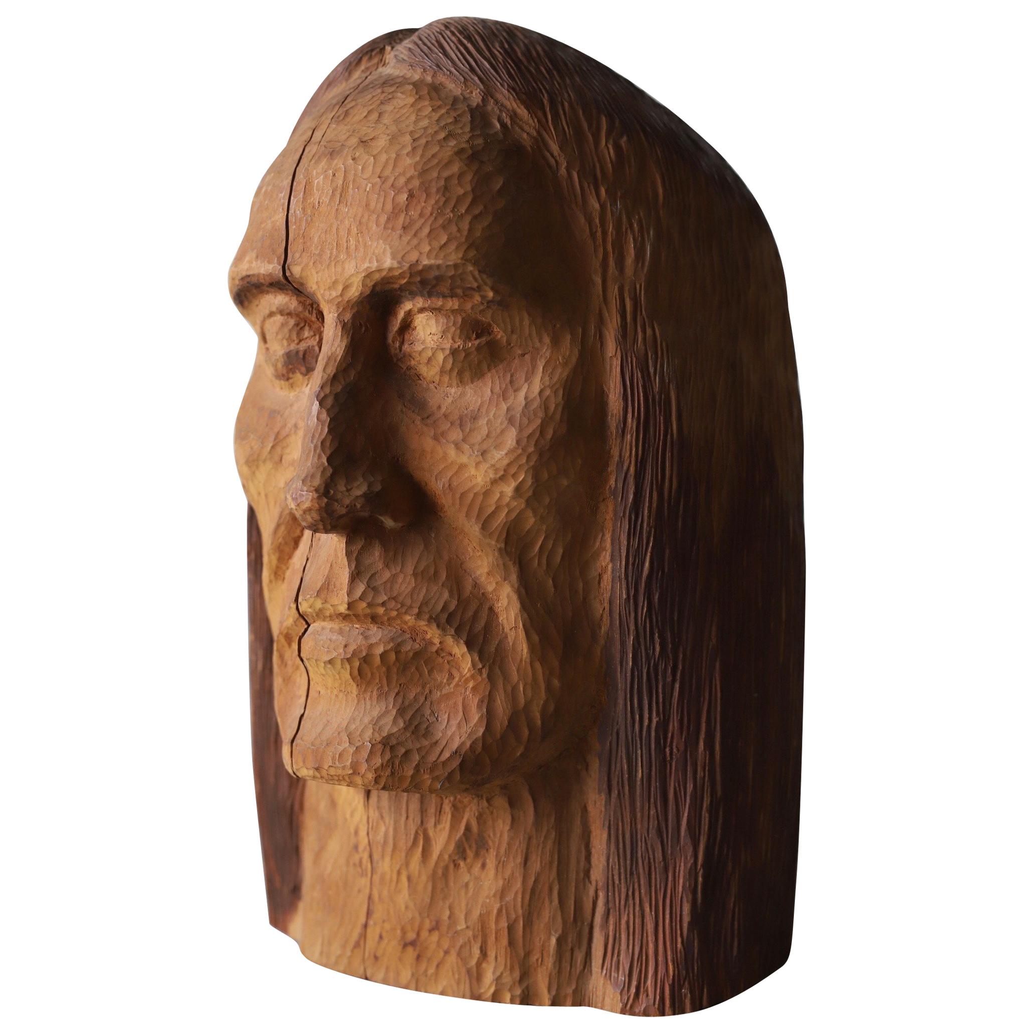 Hand Carved Wood Head