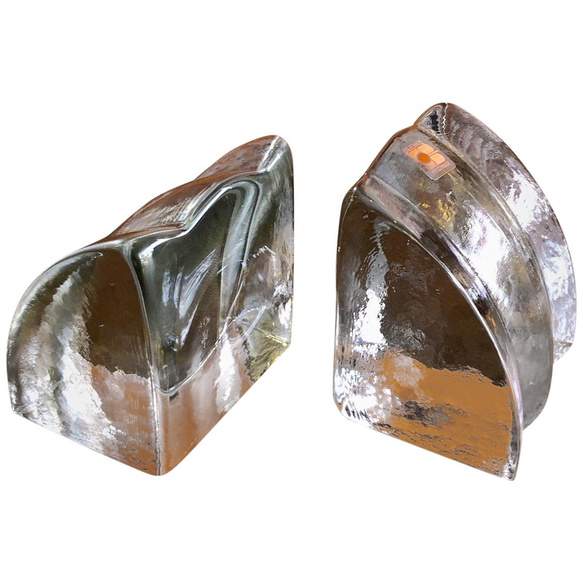 Quarter Circle Wedge Clear Glass Bookends by Blenko