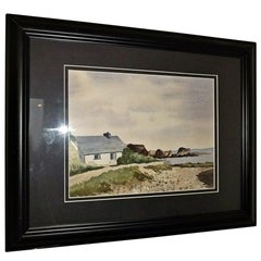 Vintage Irish Watercolor by M MacLoughlin of Cottage by the Sea