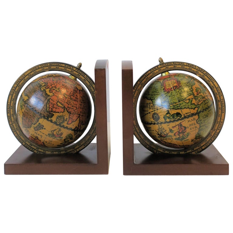 Pair of Midcentury Italian World Globe Bookends at 1stDibs globe bookends made in italy, globe
