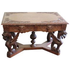Oak Renaissance Style Winged Griffin Desk