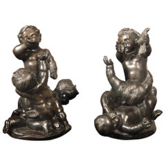 Lovely Pair of Late 19th Century Bronzes of Putti at Play